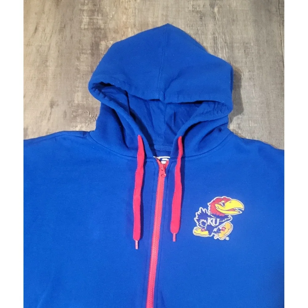 Kansas Jayhawks KU E5 Full Zip Hoodie Mens Large L Blue Sweatshirt‎ Embroidered